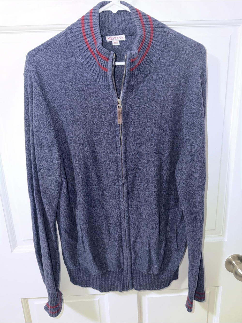 Merona Navy Zip-Up Sweater with Red Trim